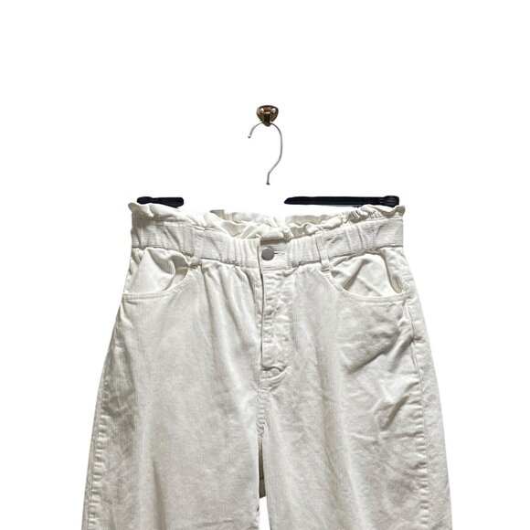 Zara Barrel Leg Paper Bag Waist Corduroy Pants White Size 4 Minimalist Neutral - Picture 5 of 12